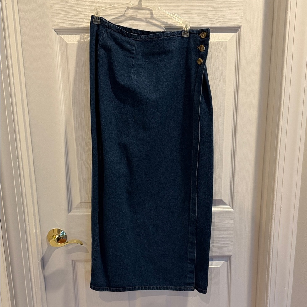 Vivaldi Denim Wrap Skirt with Button Detail
